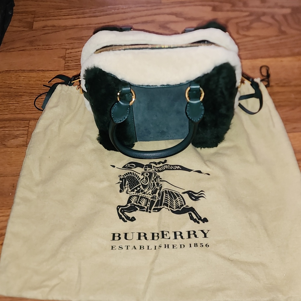 Burberry Green Shearling Mini Bowling Bag